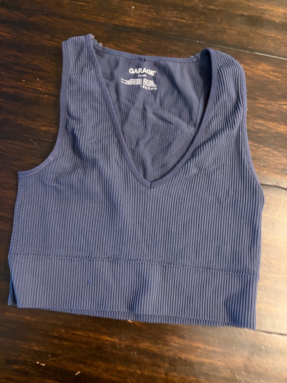 Garage Ribbed V-Neck Crop Top - blue size xs
